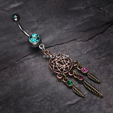 Detail View 2 of Majestic Elegance Dream Catcher Belly Ring-Teal