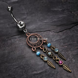 Detail View 2 of Beautiful Vintage Style Dream Catcher Belly Ring-Clear Gem