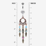 Detail View 1 of Beautiful Vintage Style Dream Catcher Belly Ring-Clear Gem