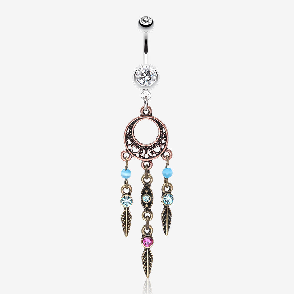 Beautiful Vintage Style Dream Catcher Belly Ring-Clear Gem
