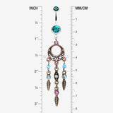 Detail View 1 of Beautiful Vintage Style Dream Catcher Belly Ring-Teal