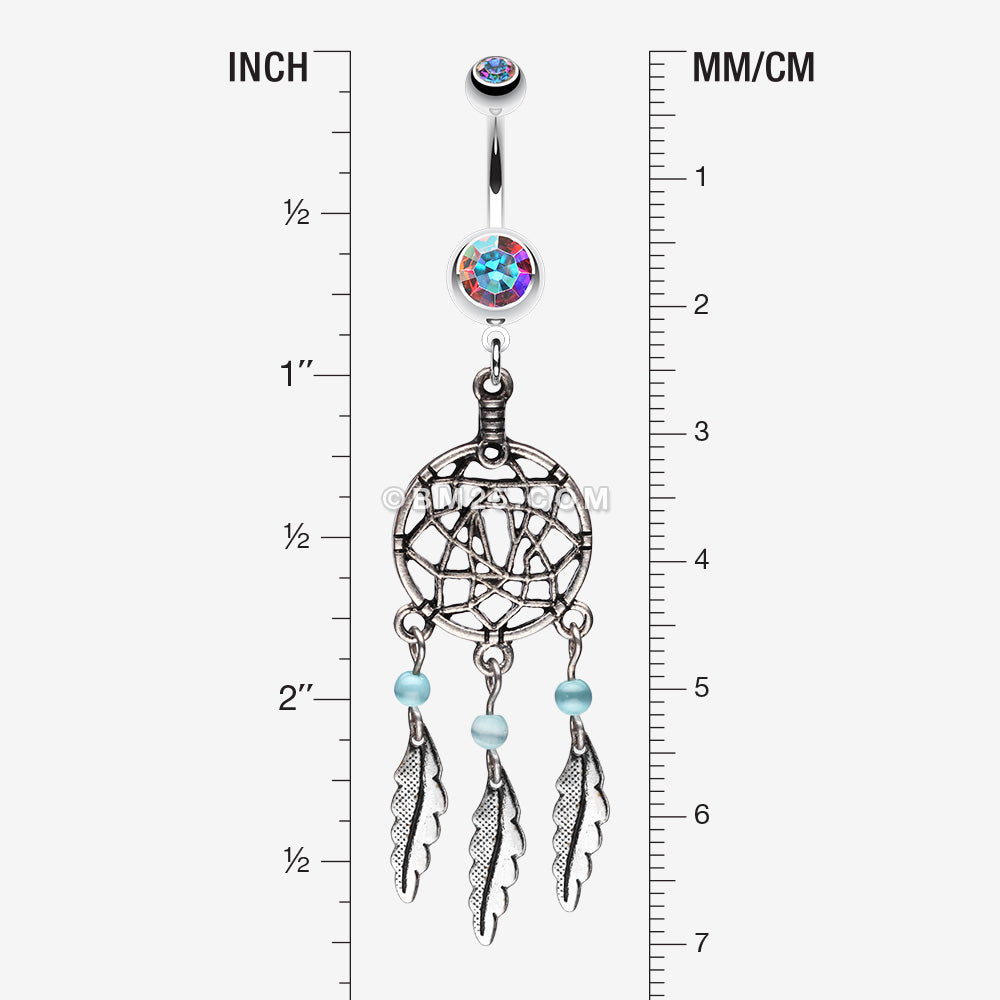 Detail View 1 of Classic Pewter Dream Catcher Belly Ring-Aurora Borealis