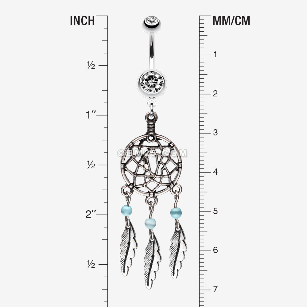 Detail View 1 of Classic Pewter Dream Catcher Belly Ring-Clear Gem