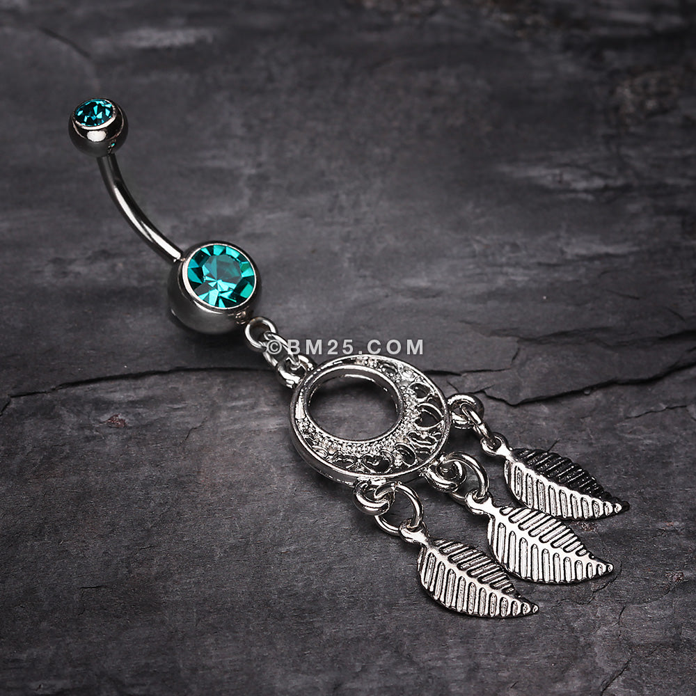 Detail View 2 of Petit Heart Hoop Dream Catcher Belly Ring-Teal