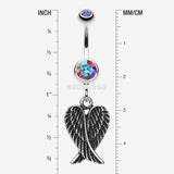 Detail View 1 of Angel Wing Heart Belly Ring-Aurora Borealis