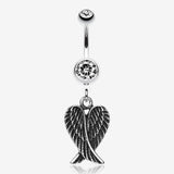 Angel Wing Heart Belly Ring-Clear Gem