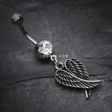 Detail View 2 of Angel Wing Heart Belly Ring-Clear Gem