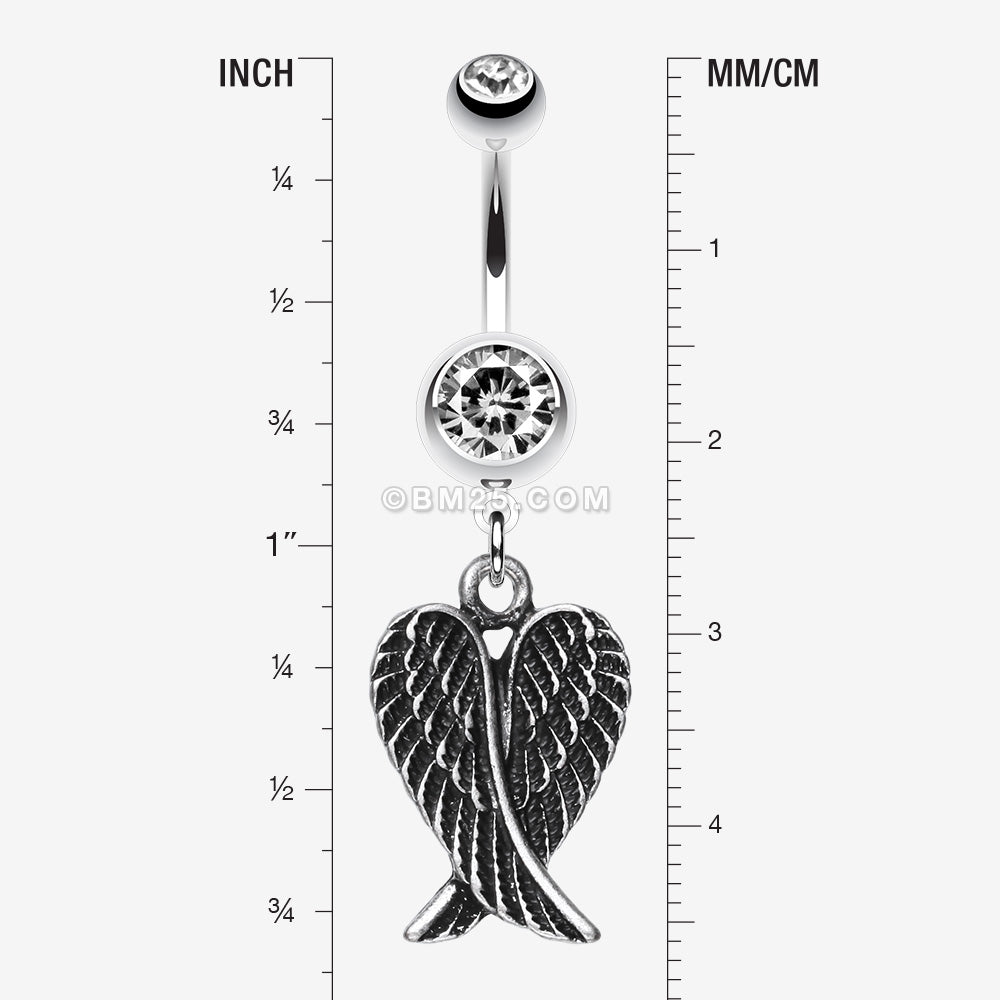 Detail View 1 of Angel Wing Heart Belly Ring-Clear Gem