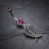 Detail View 2 of Angel Wing Heart Belly Ring-Fuchsia