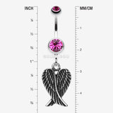 Detail View 1 of Angel Wing Heart Belly Ring-Fuchsia