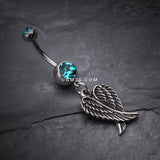 Detail View 2 of Angel Wing Heart Belly Ring-Teal