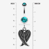 Detail View 1 of Angel Wing Heart Belly Ring-Teal