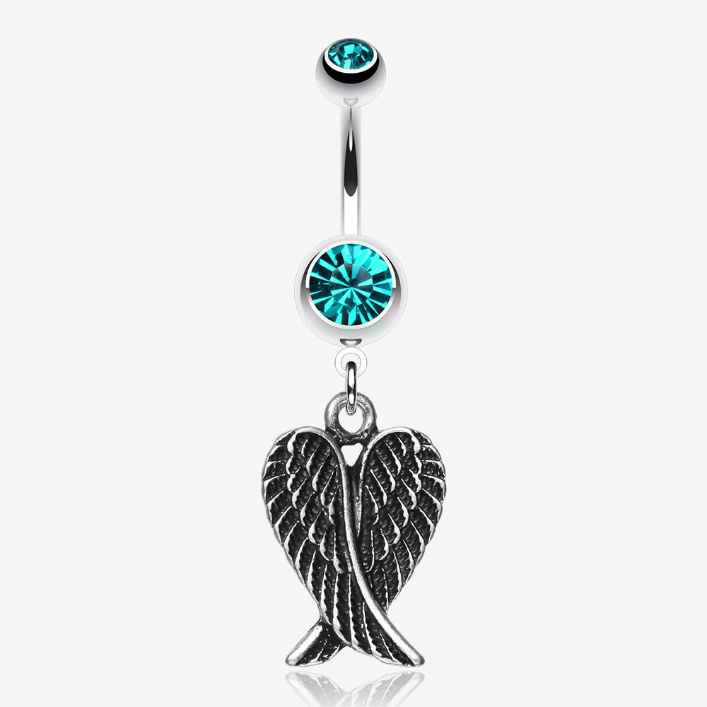 Angel Wing Heart Belly Ring-Teal