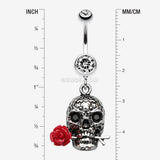 Detail View 1 of Skull Rose Beauty Belly Ring-Clear Gem