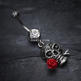 Detail View 2 of Skull Rose Beauty Belly Ring-Clear Gem