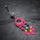 Detail View 2 of Enchanted Loop Dream Catcher Belly Ring-Pink