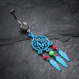 Detail View 2 of Enchanted Links Dream Catcher Belly Ring-Teal