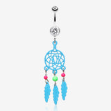Enchanted Links Dream Catcher Belly Ring-Teal
