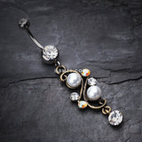 Detail View 2 of Vintage Pearl Journey Belly Button Ring-Clear Gem