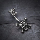 Detail View 2 of Double Pirate Skull Belly Button Ring-Black
