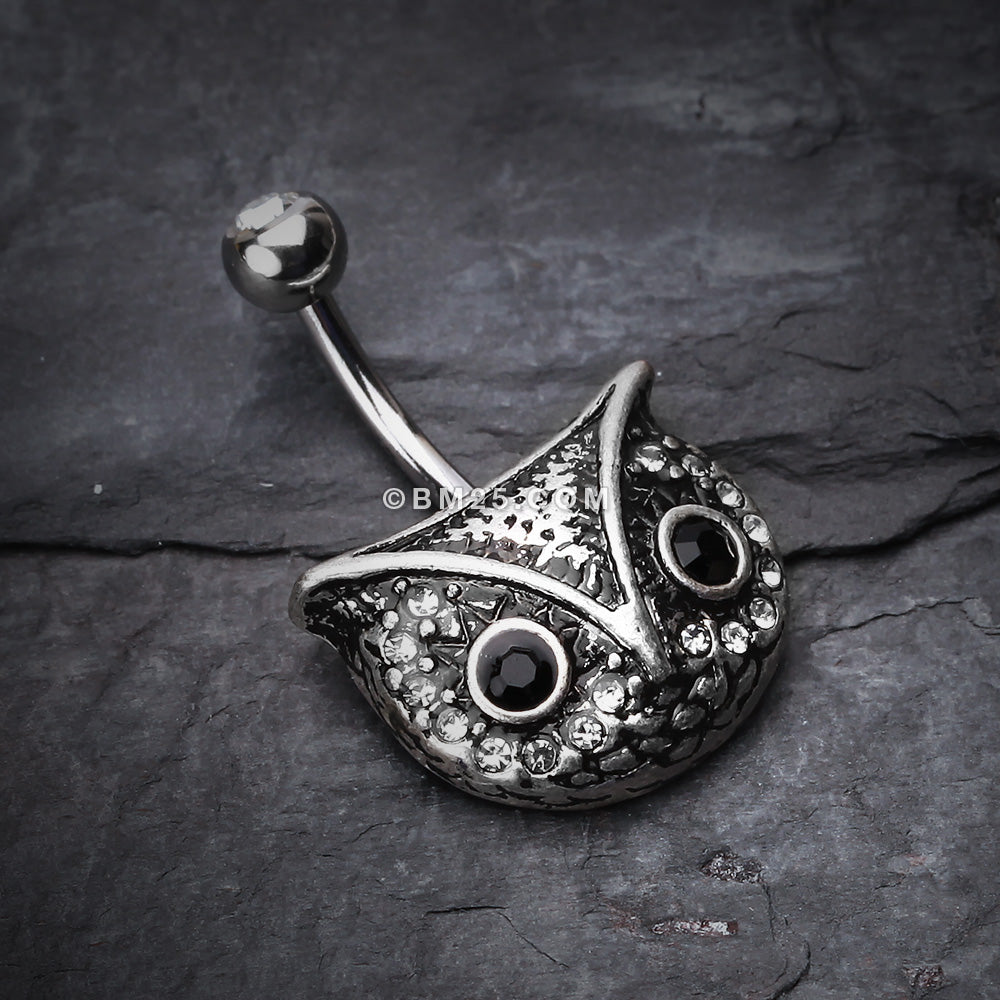 Detail View 2 of Vintage Owl Belly Button Ring-Black