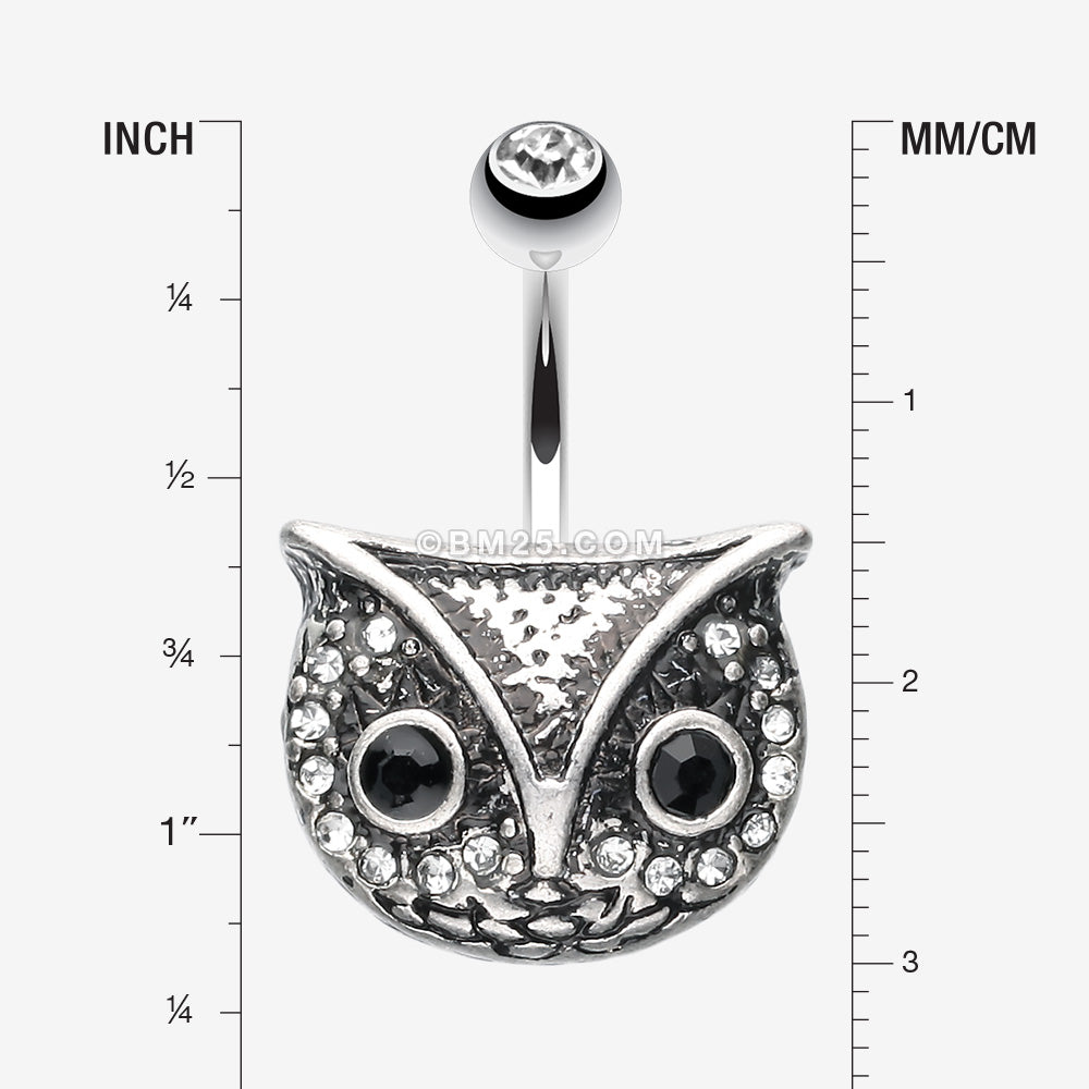 Detail View 1 of Vintage Owl Belly Button Ring-Black