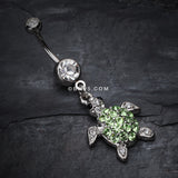 Detail View 2 of Under the Sea Turtle Belly Button Ring-Clear Gem