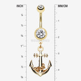Detail View 1 of Golden Classic Anchor Belly Ring-Clear Gem