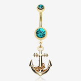 Golden Classic Anchor Belly Ring-Teal