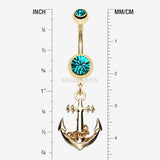 Detail View 1 of Golden Classic Anchor Belly Ring-Teal