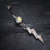 Detail View 2 of Lightning Bolt Radiance Belly Button Ring-Aurora Borealis