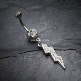 Detail View 2 of Lightning Bolt Radiance Belly Button Ring-Clear Gem