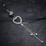 Detail View 2 of Classy Heart Cascading Belly Button Ring-Clear Gem