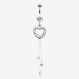 Classy Heart Cascading Belly Button Ring-Clear Gem