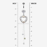 Detail View 1 of Classy Heart Cascading Belly Button Ring-Clear Gem