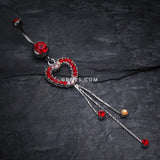 Detail View 2 of Classy Heart Cascading Belly Button Ring-Red
