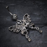 Detail View 2 of Fancy Gem Butterfly Belly Button Ring-Black Diamond/Black
