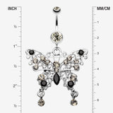 Detail View 1 of Fancy Gem Butterfly Belly Button Ring-Black Diamond/Black
