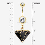Detail View 1 of Golden Diamond Cut Belly Ring-Black