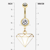 Detail View 1 of Golden Diamond Cut Belly Ring-White