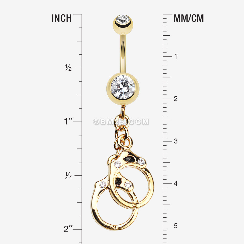 Detail View 1 of Golden Handcuff Sparkle Belly Ring-Clear Gem