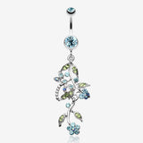 Romantic Vines with Flowers Belly Button Rings-Aqua