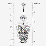 Detail View 1 of Jeweled Sparkling Owl Dangle Belly Ring-Clear Gem