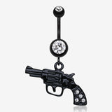 Blackline Pistol Gun Sparkle Belly Ring-Clear Gem