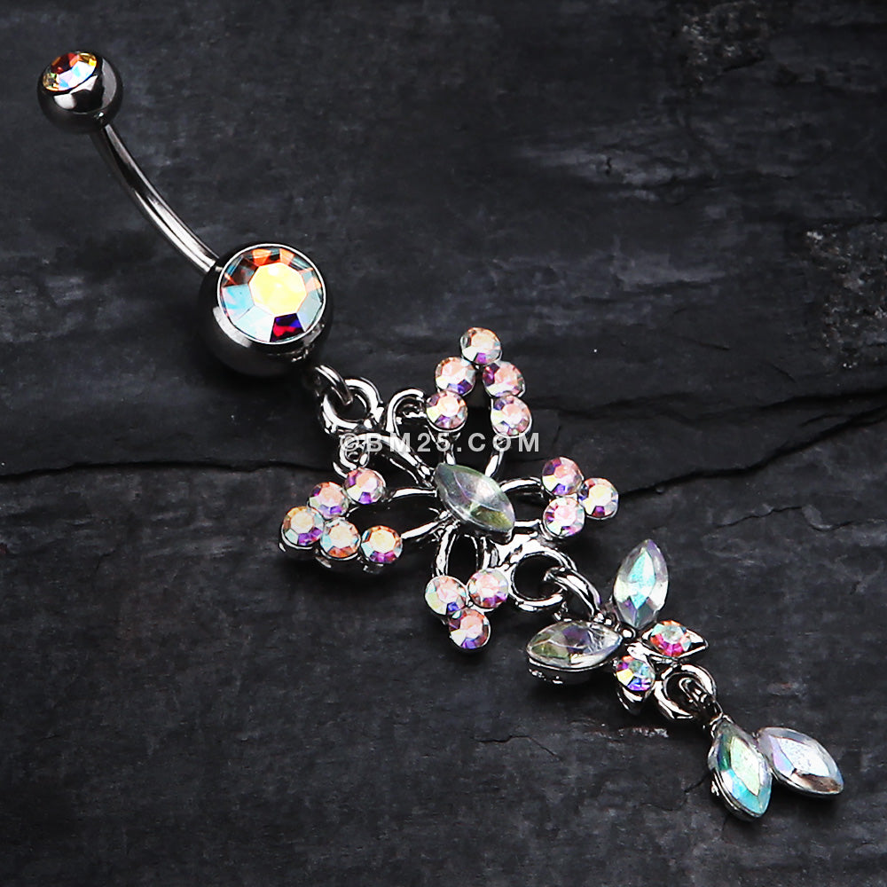 Detail View 2 of Glam Butterfly Fall Fancy Belly Ring-Aurora Borealis