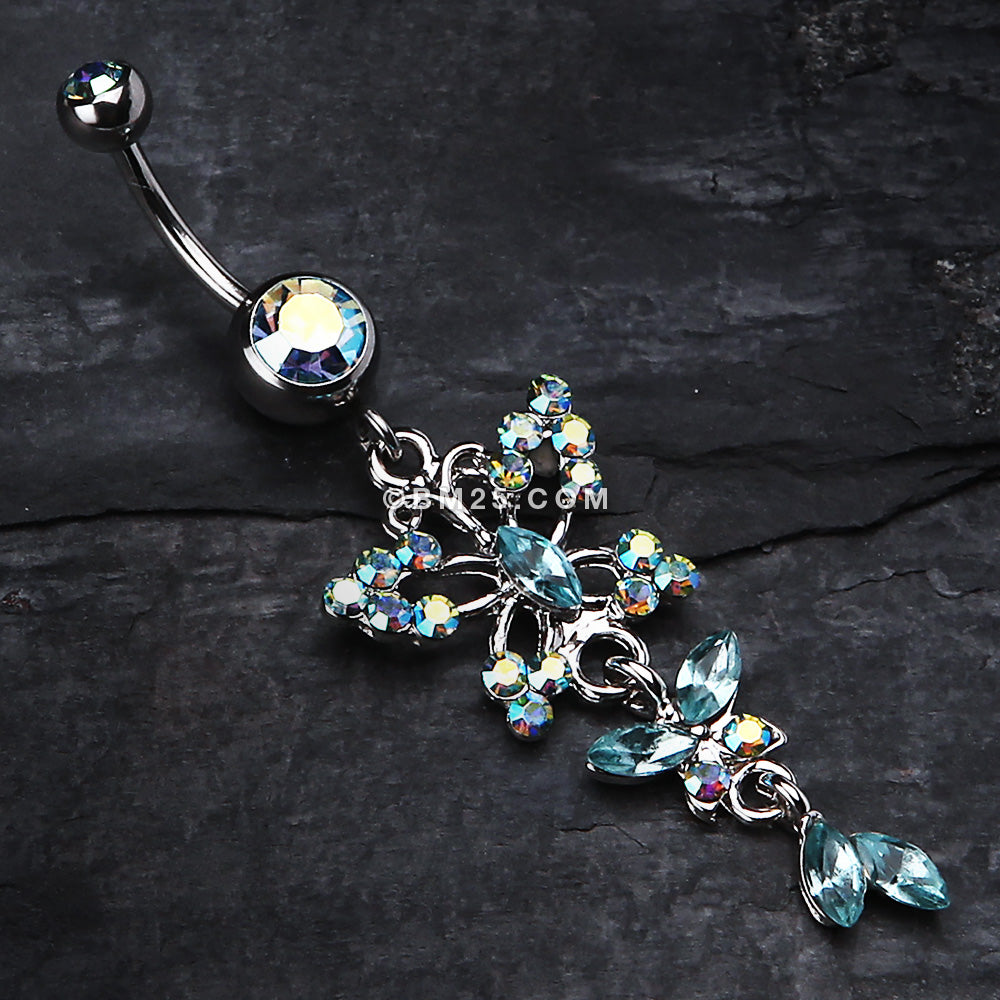 Detail View 2 of Glam Butterfly Fall Fancy Belly Ring-Aqua/Aurora Borealis