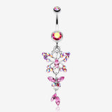 Glam Butterfly Fall Fancy Belly Ring-Pink/Aurora Borealis