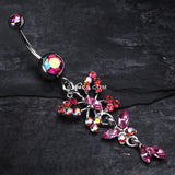 Detail View 2 of Glam Butterfly Fall Fancy Belly Ring-Pink/Aurora Borealis