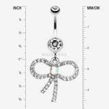 Detail View 1 of Sparkling Ribbon Dangle Belly Ring-Clear Gem
