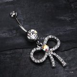 Detail View 2 of Sparkling Ribbon Dangle Belly Ring-Clear Gem